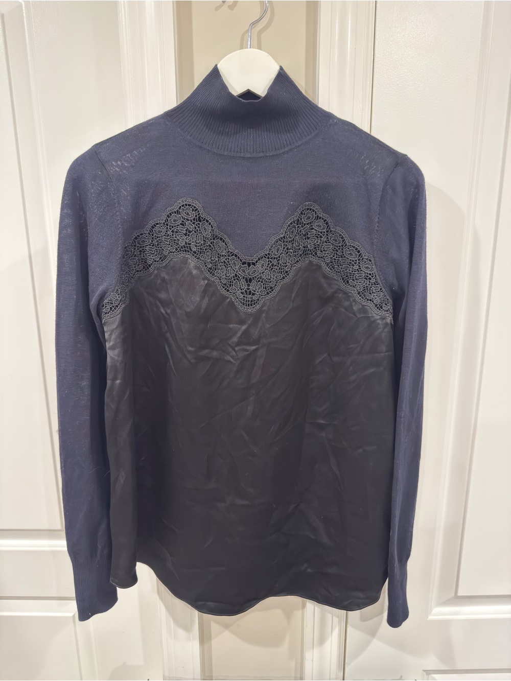 Women's Navy Lace-Trim Turtleneck Sweater